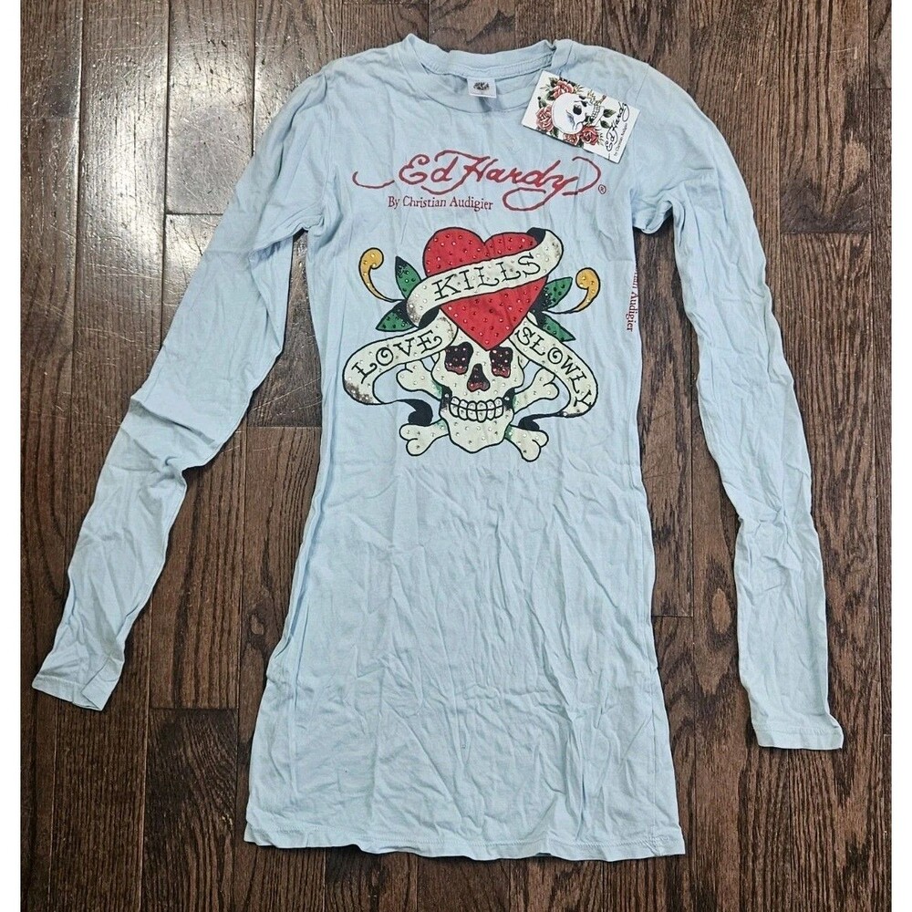 Vtg Ed Hardy Christian Audigier Y2K Longsleeve Sz S Shirt Love Kills Slowly NWT
